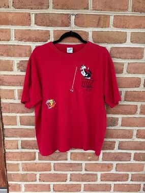 Warner Bros. Red Crewneck Tee with embroidered Looney Tunes characters